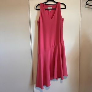 Vintage Bloomingdale’s asymmetrical pink dress. Size 12. Mermaid skirt. Midi.